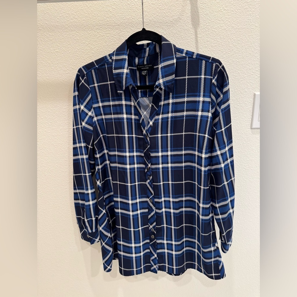 Susan Graver Blue Plaid Button-Up Shirt long sleeve